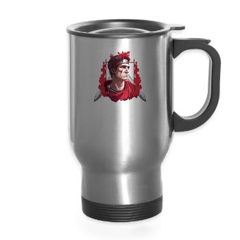 Julius Caesar Roman History Roman Empire Gladiator - 14 oz Travel Mug with Handle - silver - Front