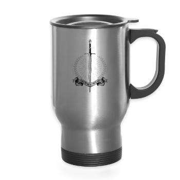 Born to wield the blade - Shield - 14 oz Travel Mug with Handle - silver - Front