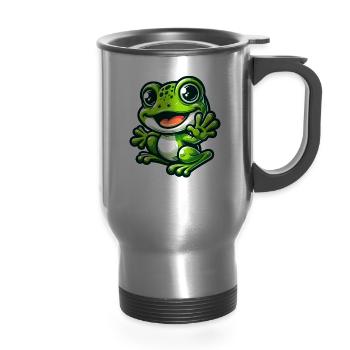 Frog Comic Cute Frog - 14 oz Travel Mug with Handle - silver - Front