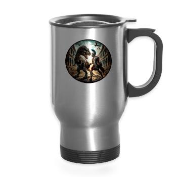Julius Caesar Roman History Roman Empire Gladiator - 14 oz Travel Mug with Handle - silver - Front