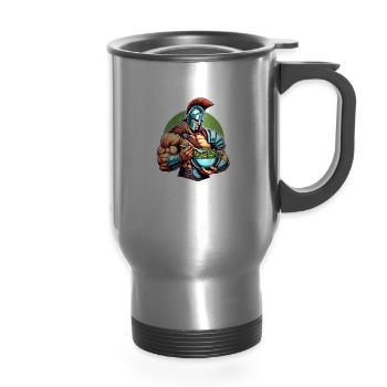 Julius Caesar Roman History Roman Empire Gladiator - 14 oz Travel Mug with Handle - silver - Front