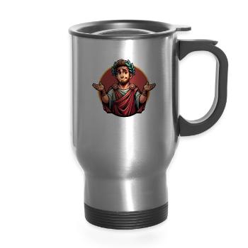 Julius Caesar Roman History Roman Empire Gladiator - 14 oz Travel Mug with Handle - silver - Front