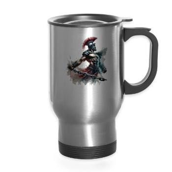 Julius Caesar Roman History Roman Empire Gladiator - 14 oz Travel Mug with Handle - silver - Front