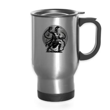 Julius Caesar Roman History Roman Empire Gladiator - 14 oz Travel Mug with Handle - silver - Front