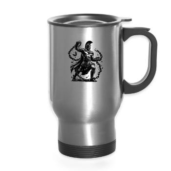 Julius Caesar Roman History Roman Empire Gladiator - 14 oz Travel Mug with Handle - silver - Front