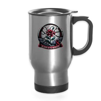 Stroke Survivor Stroke Awareness Rehab Stroke - 14 oz Travel Mug with Handle - silver - Front