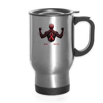 Stroke Survivor Stroke Awareness Rehab Stroke - 14 oz Travel Mug with Handle - silver - Front
