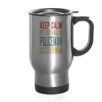Policeman Retro Gift - 14 oz Travel Mug with Handle - silver - Front
