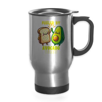 Fueled By Avocado Toast Cute Characters - 14 oz Travel Mug with Handle - silver - Front