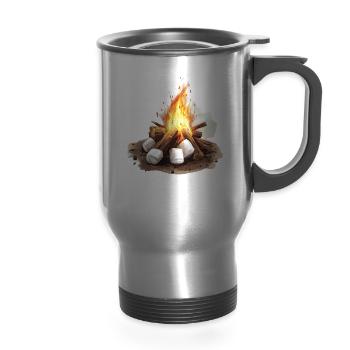 Cozy Campfire And Marshmallows - 14 oz Travel Mug with Handle - silver - Front