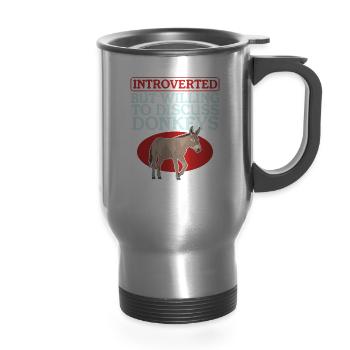 Donkey Owner To Discuss Donkeys - 14 oz Travel Mug with Handle - silver - Front