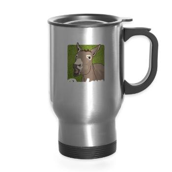 Donkey Owner To Discuss Donkeys - 14 oz Travel Mug with Handle - silver - Front