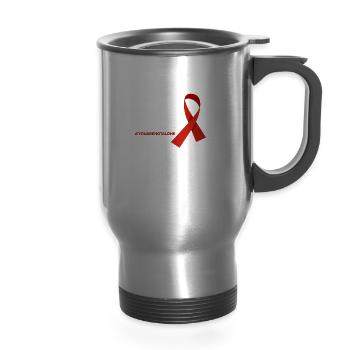Stroke Warrior Stroke Awareness Month - 14 oz Travel Mug with Handle - silver - Front