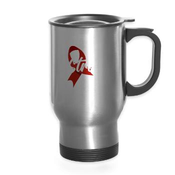 Stroke Warrior Stroke Awareness Month - 14 oz Travel Mug with Handle - silver - Front
