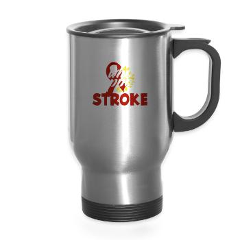 Stroke Warrior Stroke Awareness Month - 14 oz Travel Mug with Handle - silver - Front
