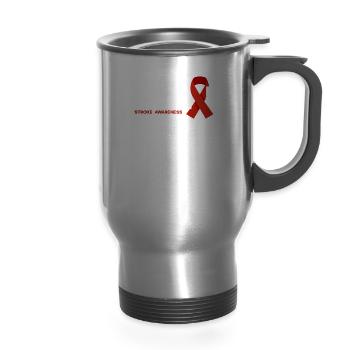 Stroke Warrior Stroke Awareness Month - 14 oz Travel Mug with Handle - silver - Front