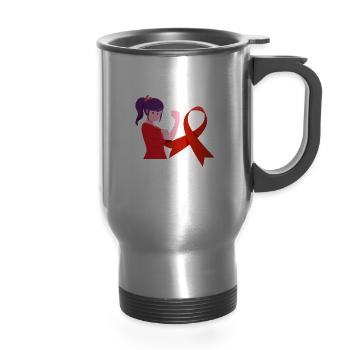 Stroke Warrior Stroke Awareness Month - 14 oz Travel Mug with Handle - silver - Front
