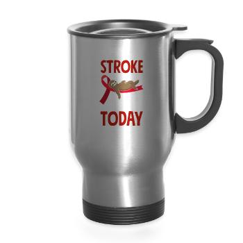 Stroke Warrior Stroke Awareness Month - 14 oz Travel Mug with Handle - silver - Front