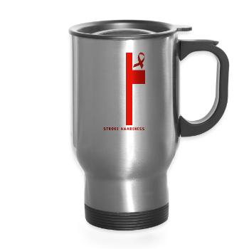 Stroke Warrior Stroke Awareness Month - 14 oz Travel Mug with Handle - silver - Front