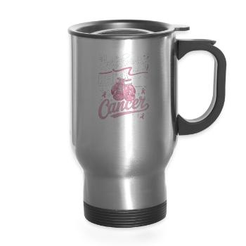 My Mother-In-Law Beat Cancer Breast Cancer - 14 oz Travel Mug with Handle - silver - Front