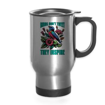 Ornithology Birds Don't Tweet They Inspire Birding - 14 oz Travel Mug with Handle - silver - Front