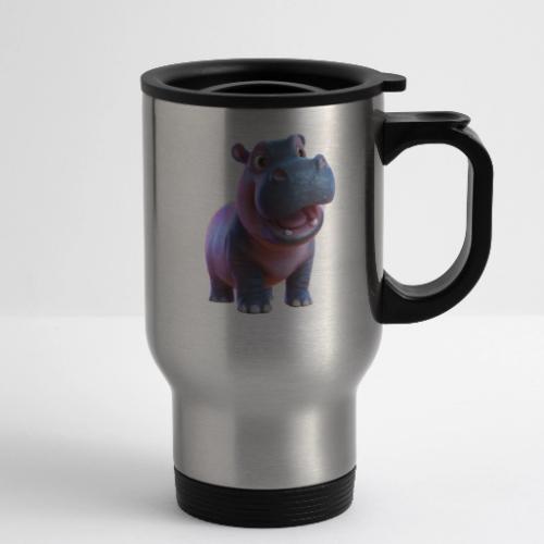 Smiling Cartoon Baby Hippo Standing - 14 oz Travel Mug with Handle