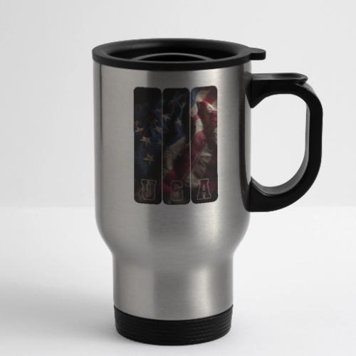 USA: Worn Stars and Stripes - 14 oz Travel Mug with Handle