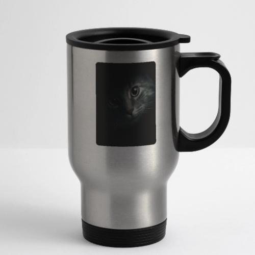 Cat Face in Shadow Close-Up Design - 14 oz Travel Mug with Handle