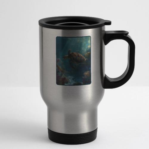 Sea Turtle Coral Reef Design - 14 oz Travel Mug with Handle