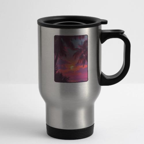 Tropical Sunset Palm Silhouette Design - 14 oz Travel Mug with Handle