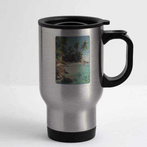 Serene Tropical Beach Floral Design - 14 oz Travel Mug with Handle