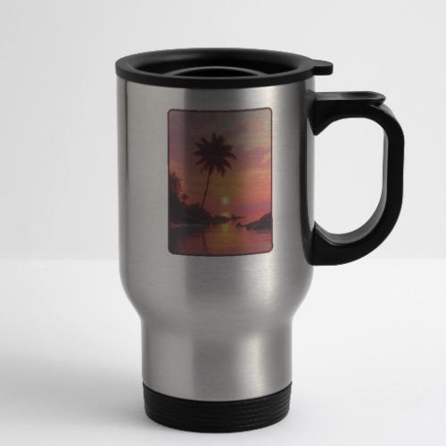 Tropical Beach Sunset Palm Design - 14 oz Travel Mug with Handle