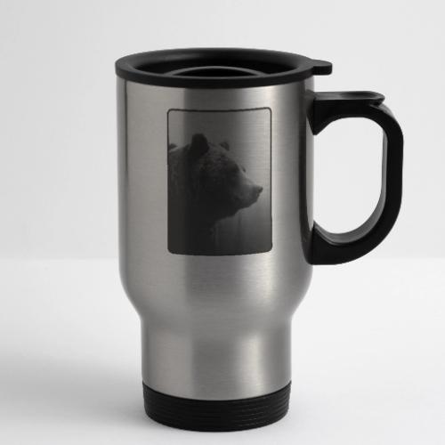 Grizzly Bear Black White Portrait Design - 14 oz Travel Mug with Handle