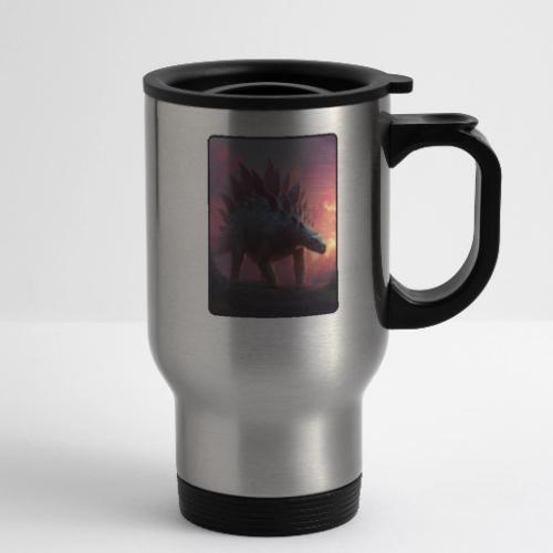 Stegosaurus Sunset Forest Design - 14 oz Travel Mug with Handle