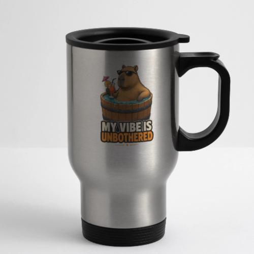 Unbothered Beaver in Wooden Tub - 14 oz Travel Mug with Handle