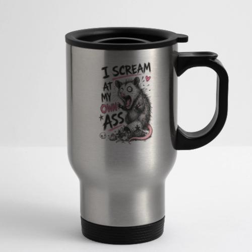 Funny Opossum Screaming Graphic Tee - 14 oz Travel Mug with Handle