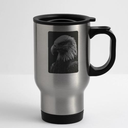 Black White Bald Eagle Design - 14 oz Travel Mug with Handle