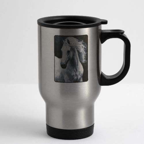 White Horse Oil Painting Design - 14 oz Travel Mug with Handle