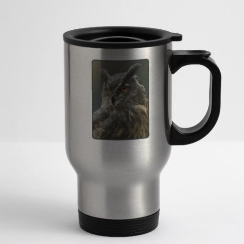Eurasian Eagle Owl Portrait Design - 14 oz Travel Mug with Handle