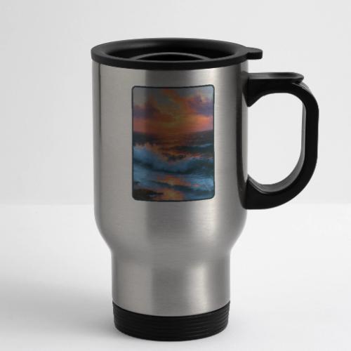 Sunset Storm Waves Oil Painting - 14 oz Travel Mug with Handle