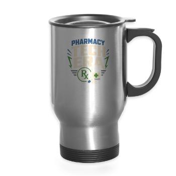 Pharmacy Technician Pharmacy Tech CPhT Rx Gift - 14 oz Travel Mug with Handle - silver - Front