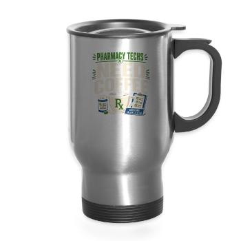 Pharmacy Technician Pharmacy Tech CPhT Rx Gift - 14 oz Travel Mug with Handle - silver - Front
