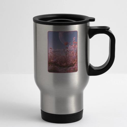 Cosmic Moon & Cosmos Flowers Art - 14 oz Travel Mug with Handle