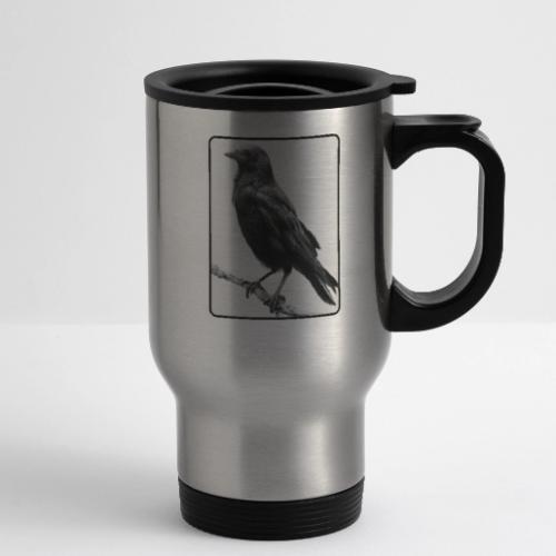 Raven Black and White Art Design - 14 oz Travel Mug with Handle