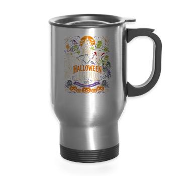 Halloween Legends Tshirt - 14 oz Travel Mug with Handle - silver - Front