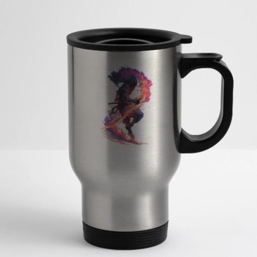 Flaming Ninja Warrior Fantasy Design - 14 oz Travel Mug with Handle