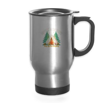 Happiest In The Woods - 14 oz Travel Mug with Handle - silver - Front