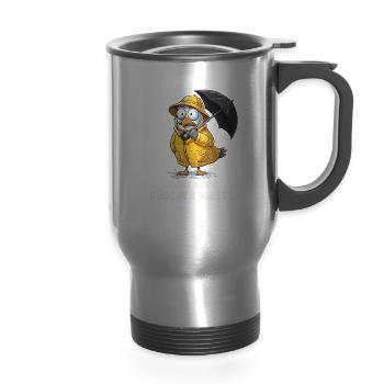 Thats Just A Little Drizzle Seagull Rain - 14 oz Travel Mug with Handle - silver - Front