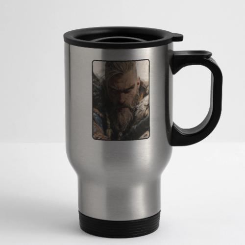 Fierce Viking Warrior Portrait - 14 oz Travel Mug with Handle