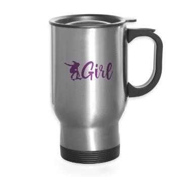 Skater Girl - 14 oz Travel Mug with Handle - silver - Front